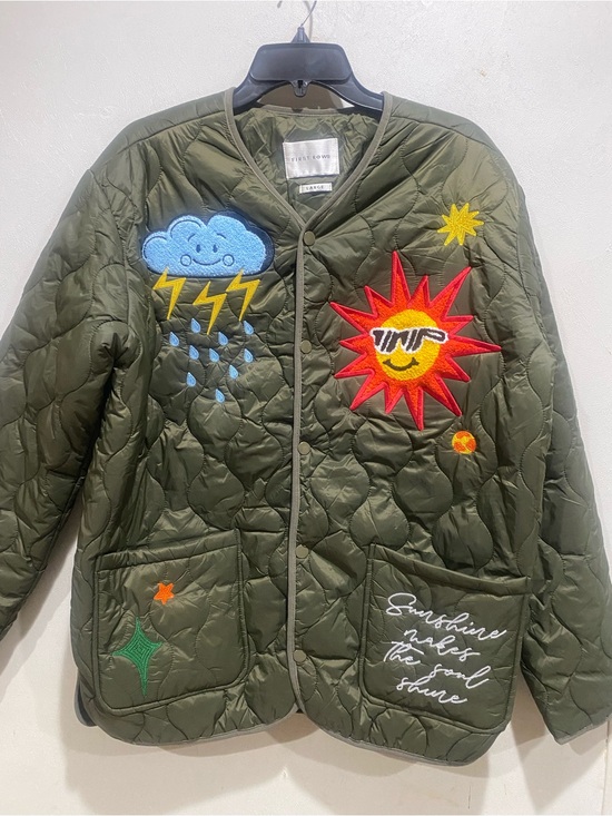 Jackets & Blazers - First Row LARGE Oversized Embroidered Puffer Jacket Olive Green